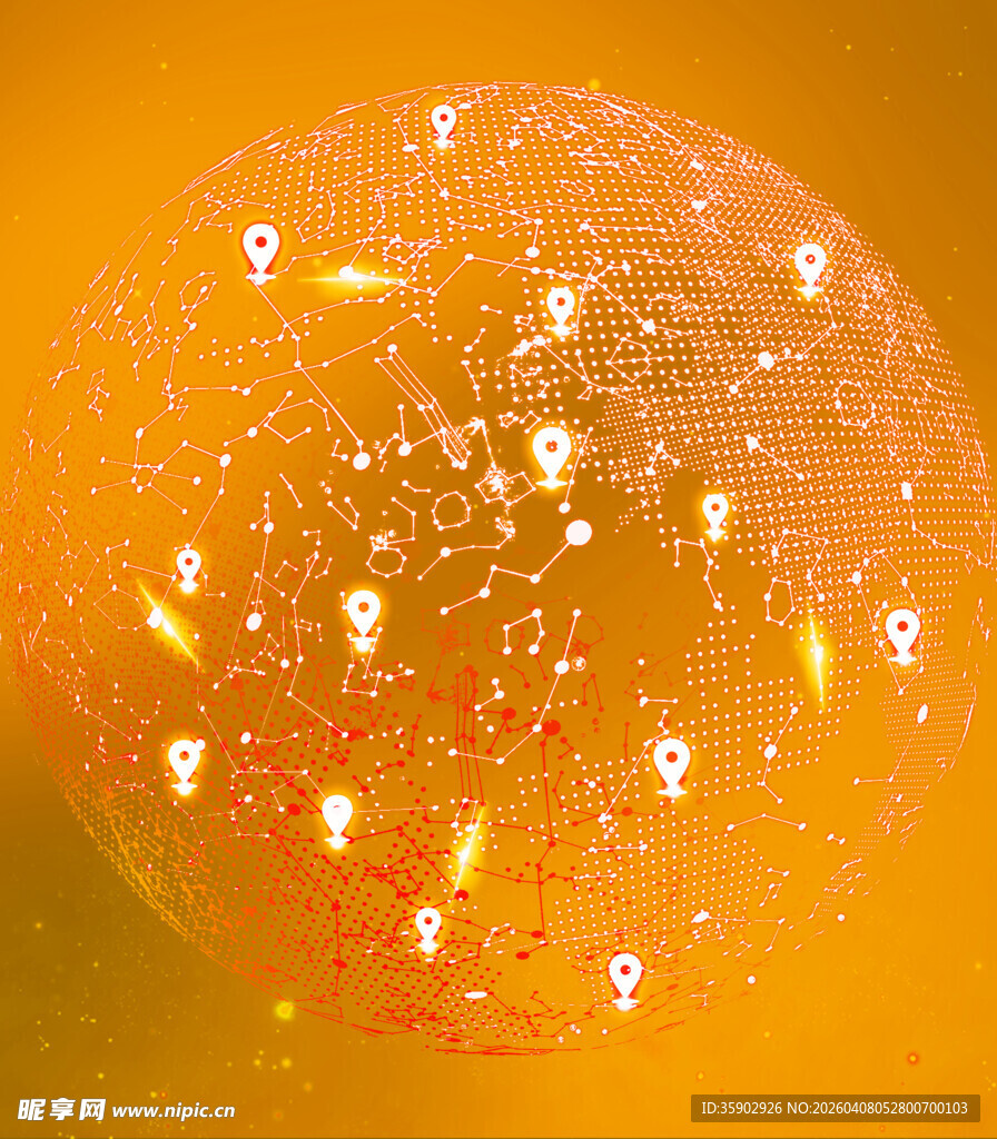 发光橙色球体上的白色元素