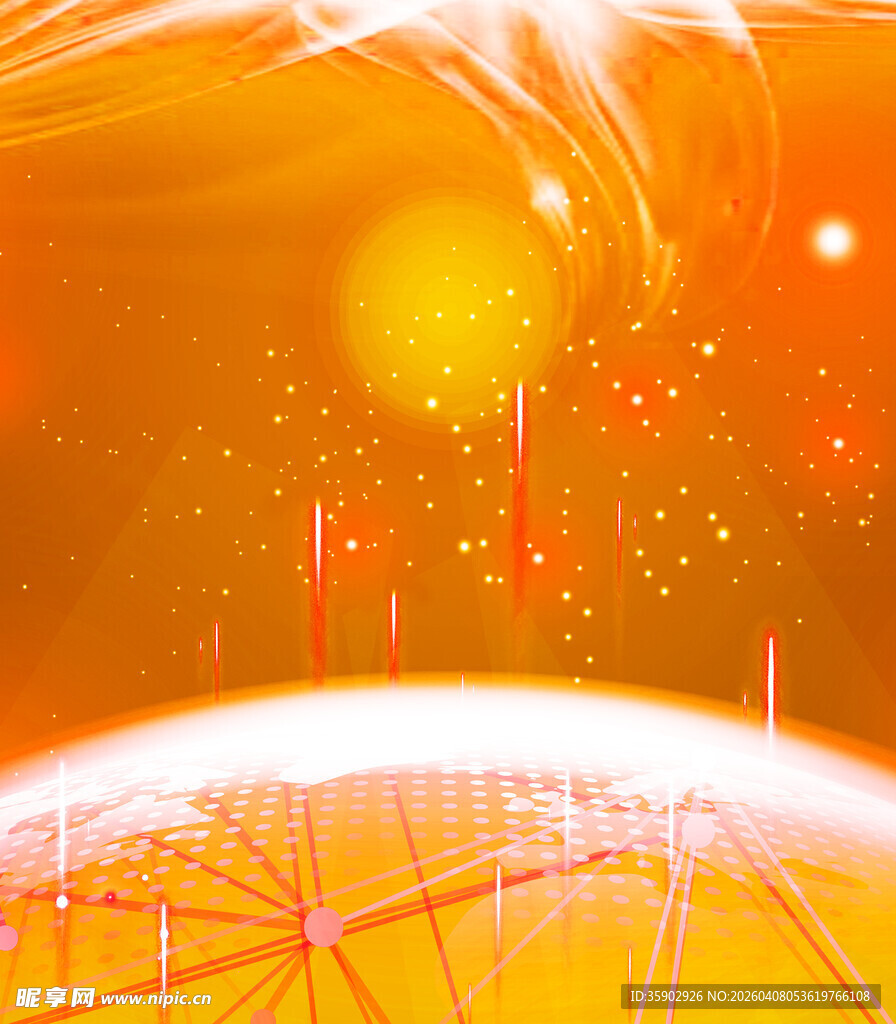 梦幻橙色科幻宇宙场景