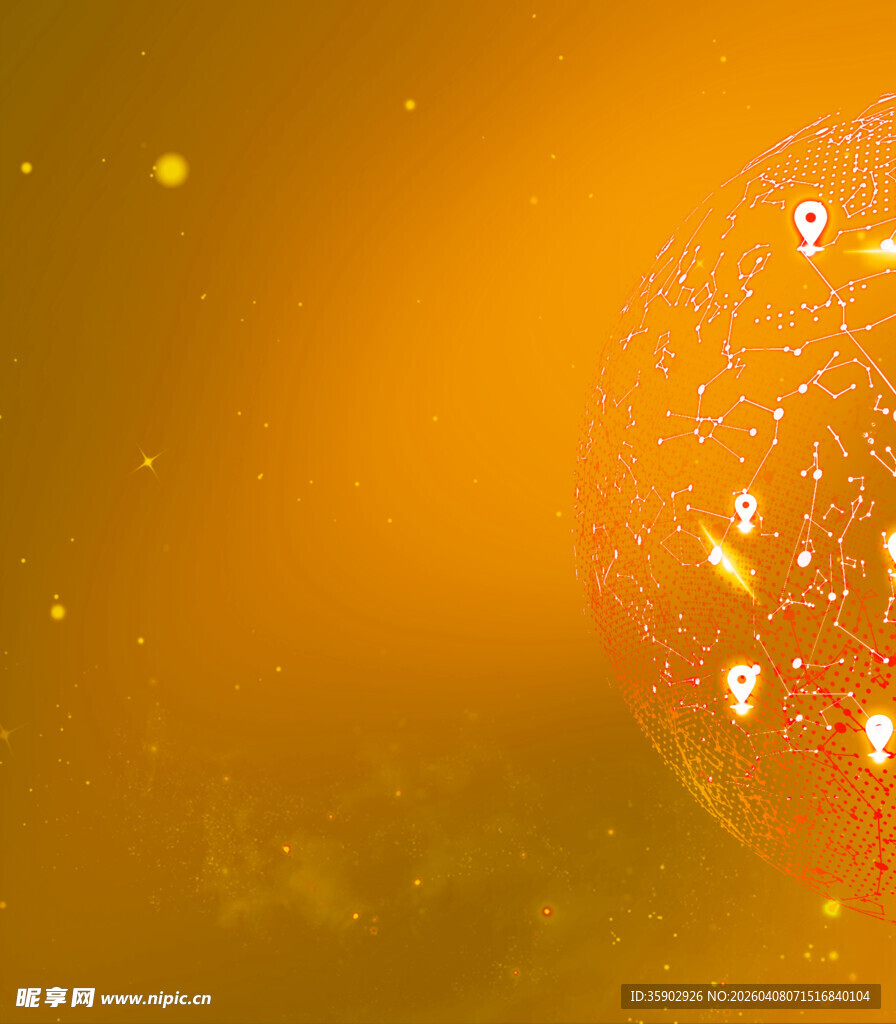 梦幻橙黄发光球体背景