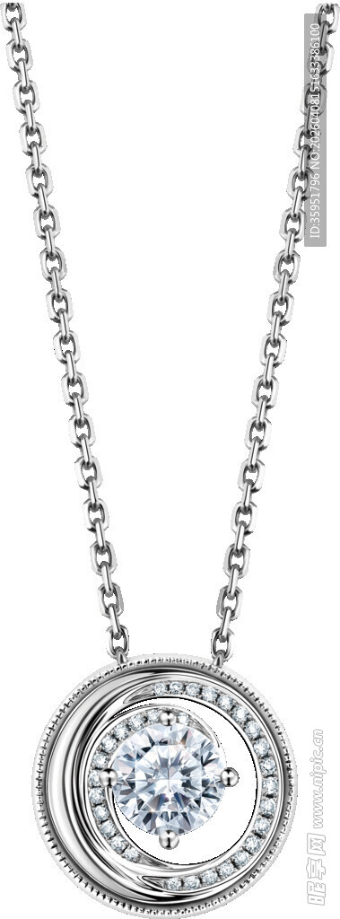 精致钻石镶嵌圆形银项链