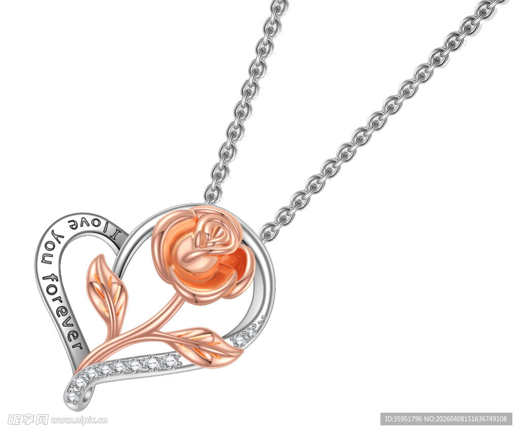 玫瑰心形银项链