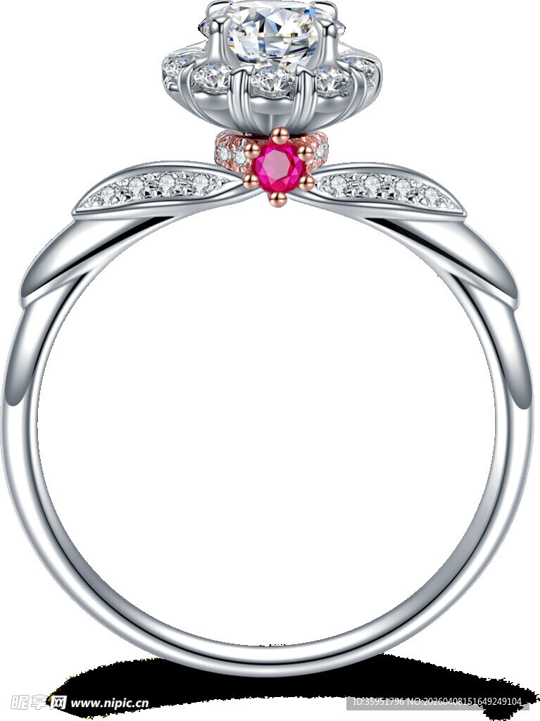 璀璨钻石红宝石订婚戒指
