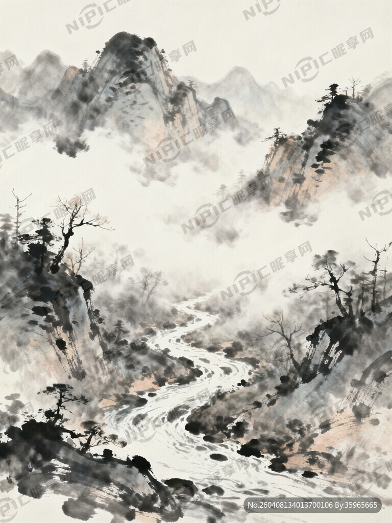 山谷 中国风 中国画 山水