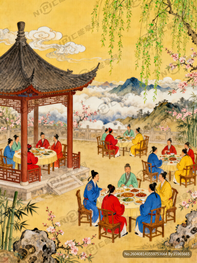 中国传统工笔风格古画 云海