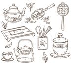 手绘中式茶具图案集合