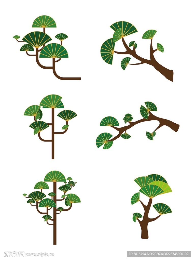 多样造型卡通松树插画