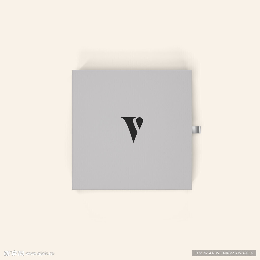 简约方形物件上的黑色字母V样机
