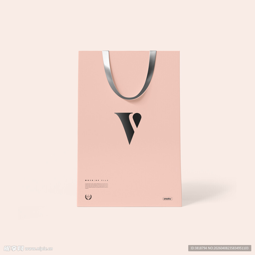 粉色手提袋简约V字设计