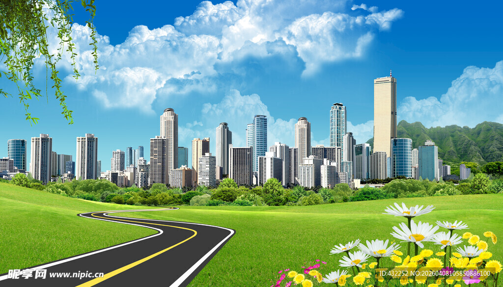 蓝天白云绿草地