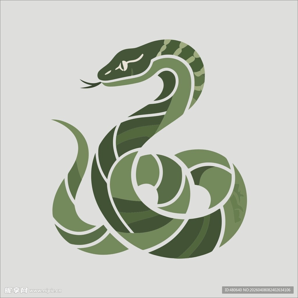 绿色几何风格盘绕蛇图案