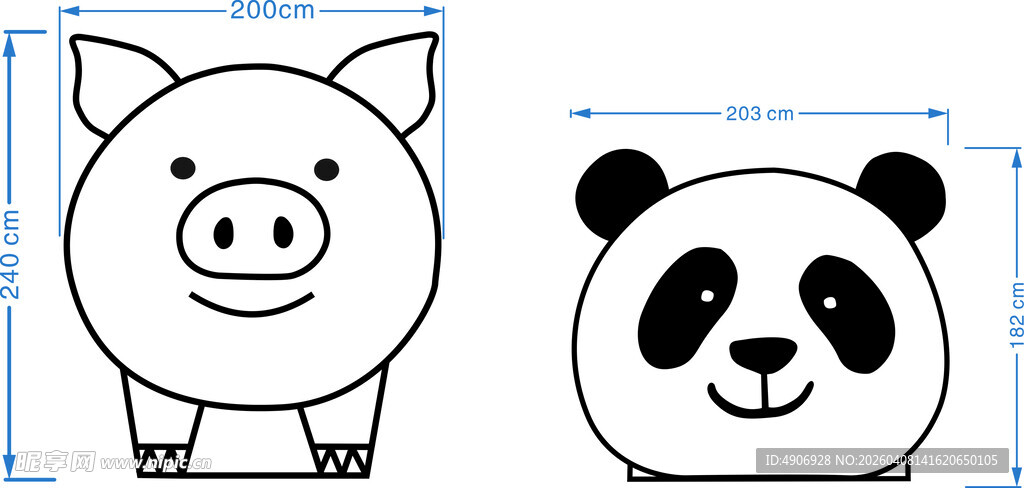 猪与熊猫简笔画形象