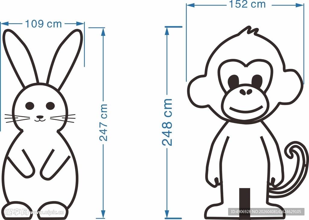 兔子与猴子轮廓尺寸图