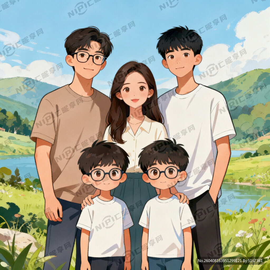 中国一家 五口 风景 爸爸