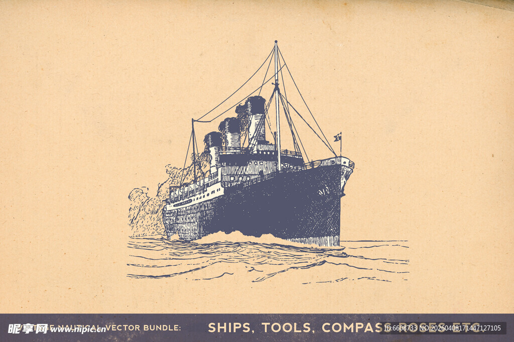 复古风格航行船只插画