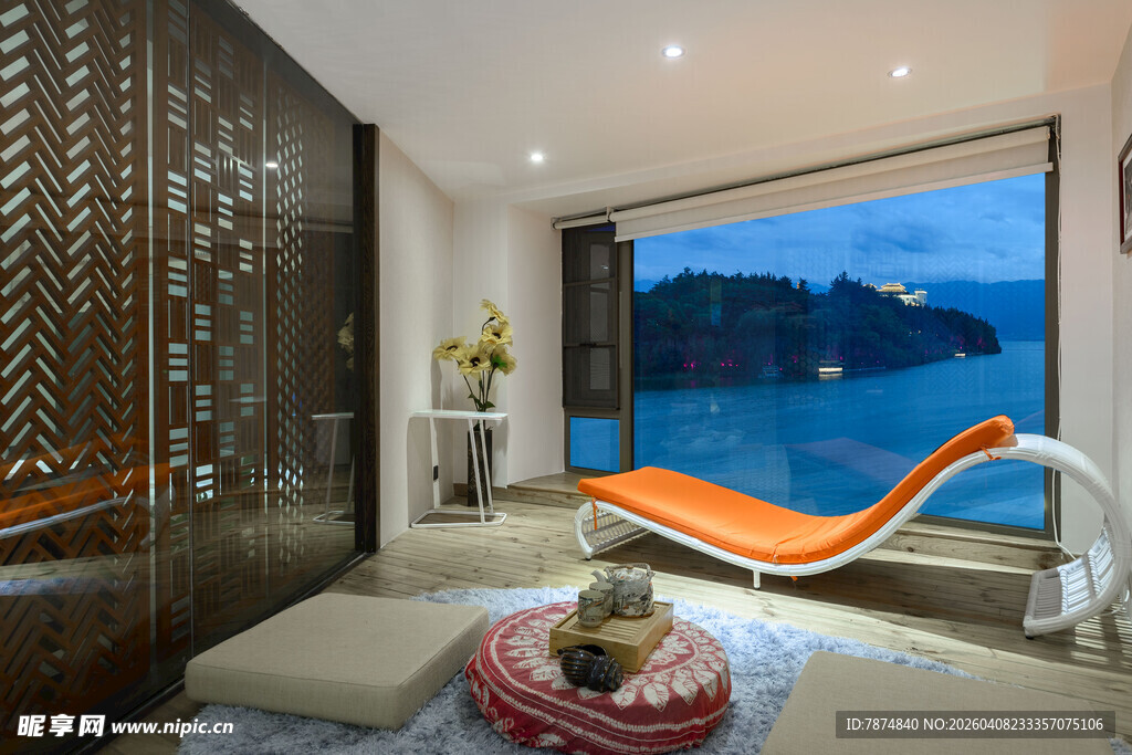 现代海景浴室休闲躺椅场景