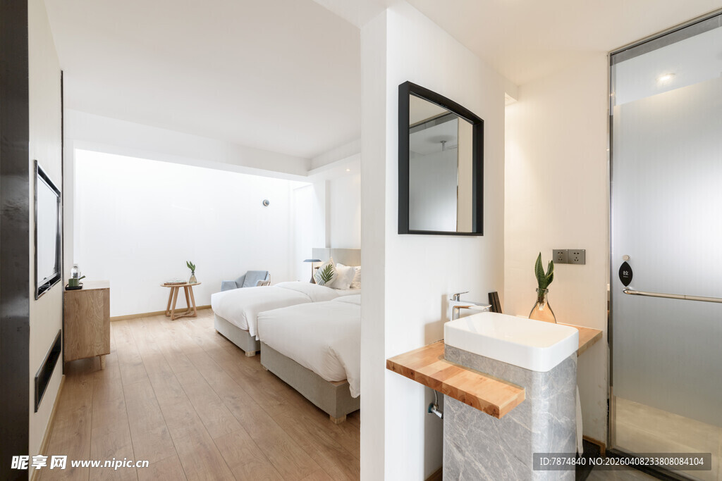 简约风卧室与洗漱区一角
