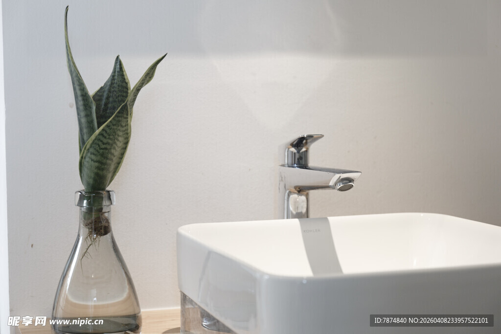 简约洗手台旁的绿植装饰