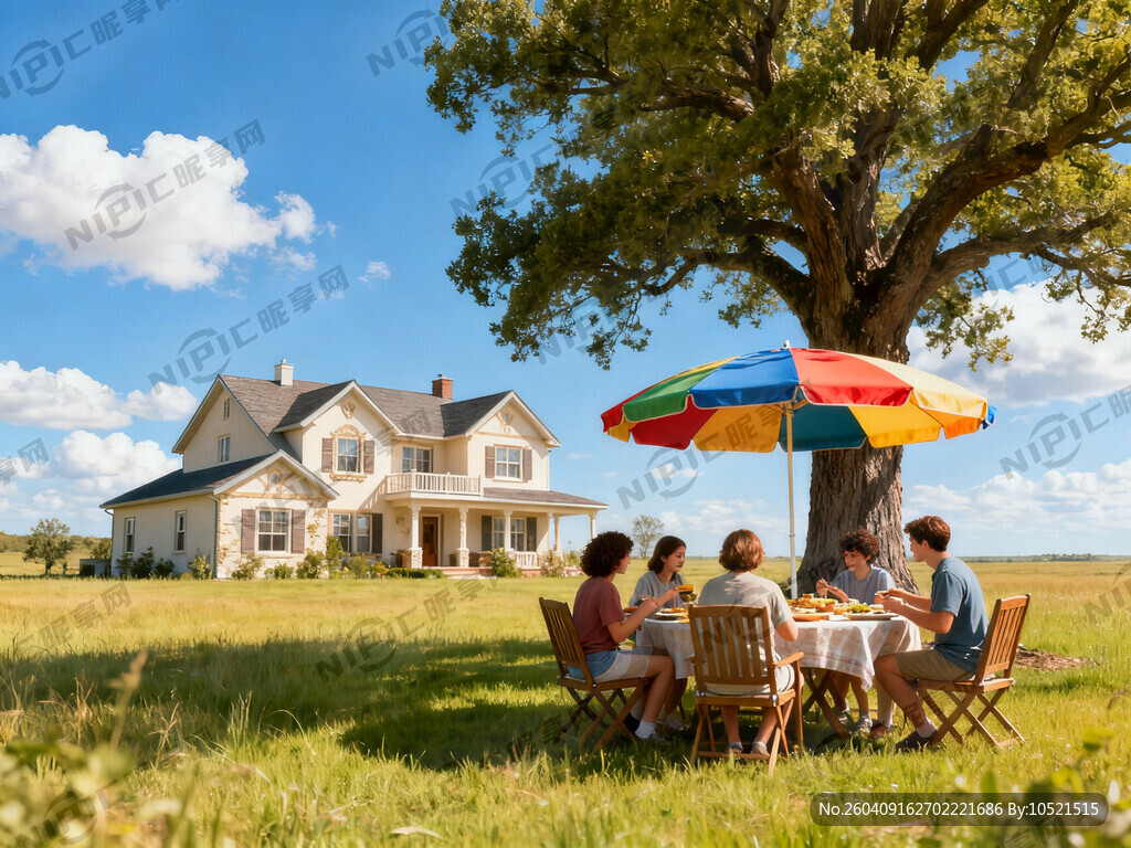 主题：漂亮的别墅 大草原 桌椅