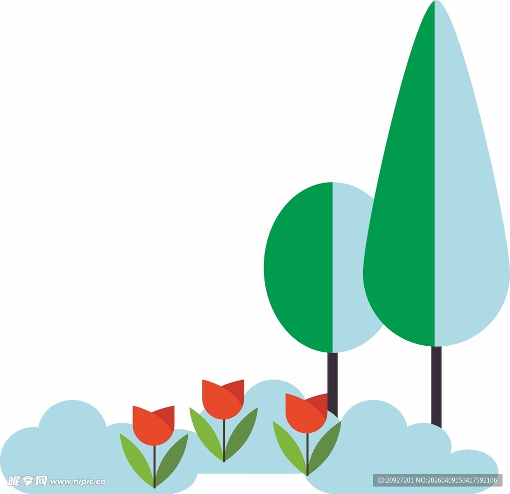 春日绿植与花朵插画