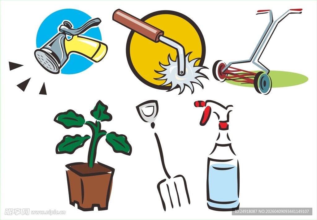 园艺工具与植物插画