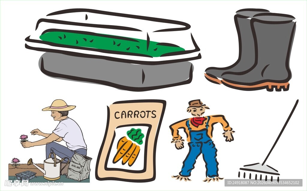 园艺工具与劳作场景