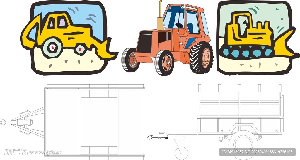 工程车简笔画设计素材