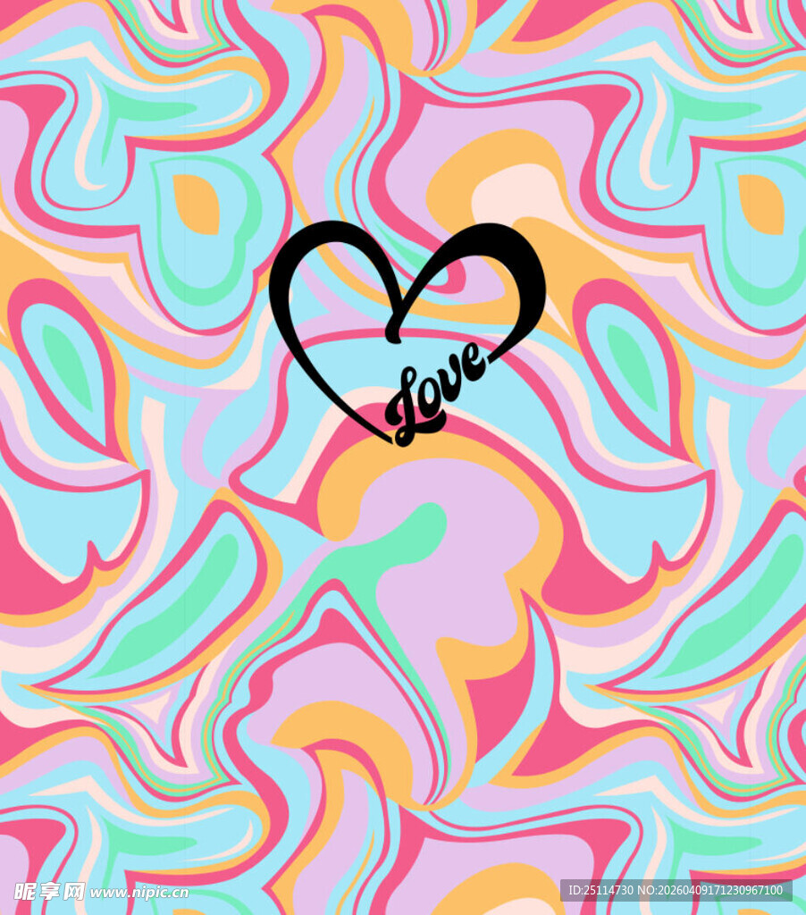 梦幻心形多彩抽象背景图