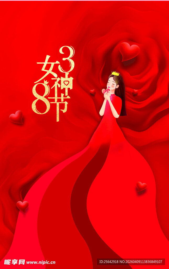 女神节优雅红衣女性形象