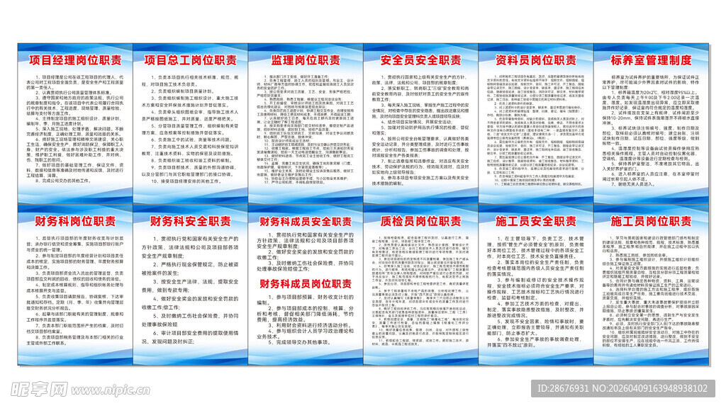 工地岗位安全职责制度展板
