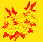 黄底玫瑰与双燕图案