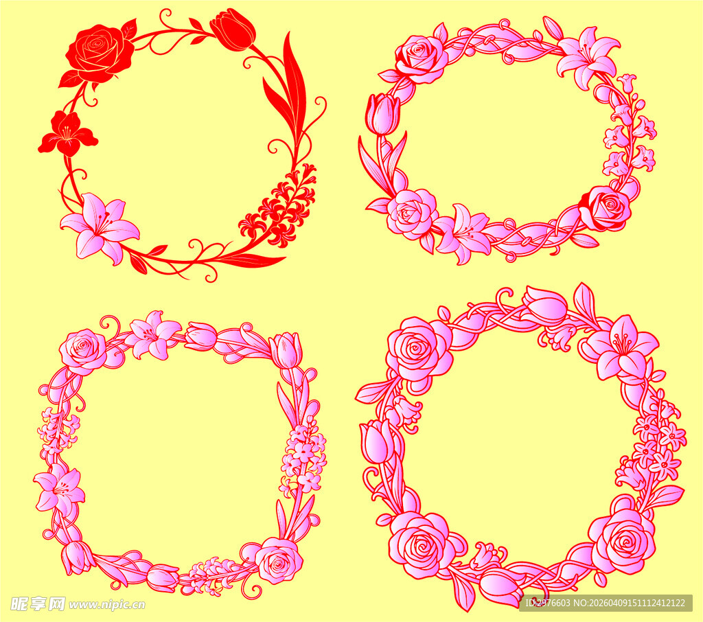 多彩花卉装饰框图案集合