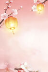 粉色背景下的灯笼与桃花
