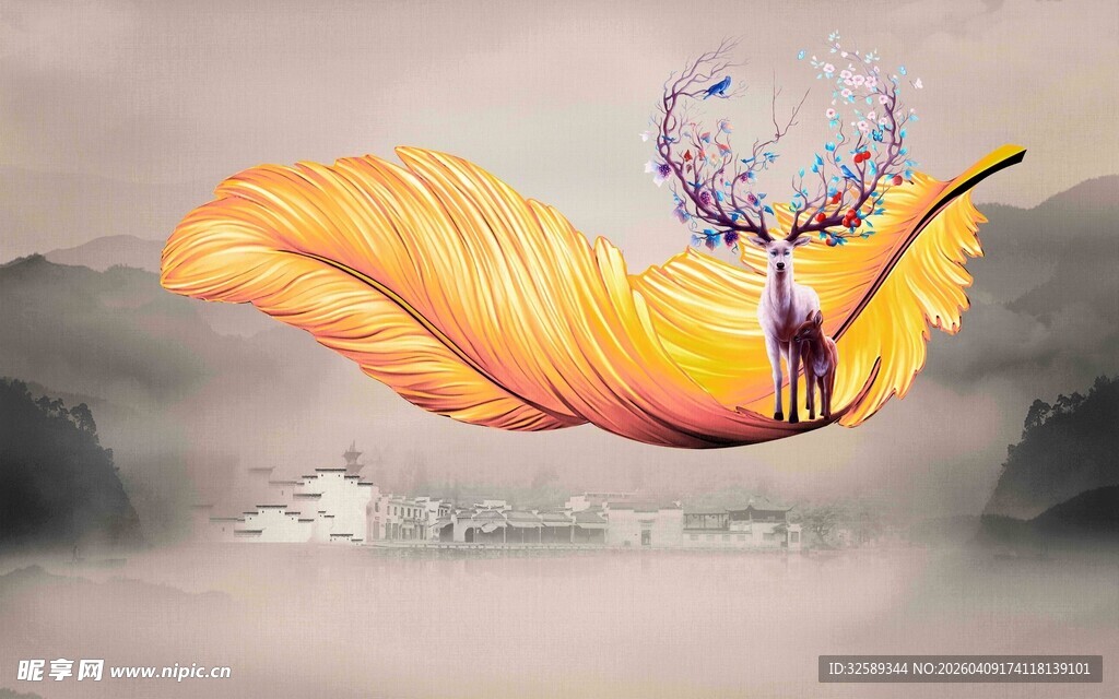 梦幻羽毛上的奇幻精灵