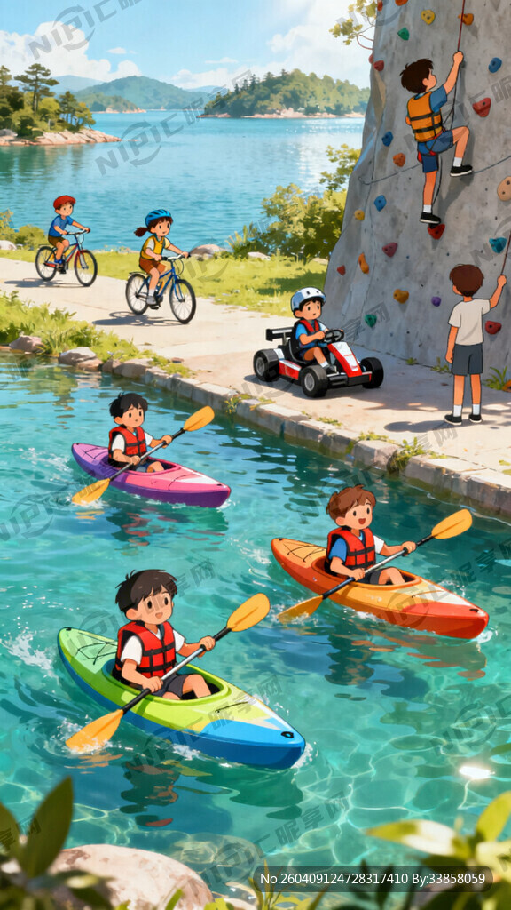 背景为千岛湖 开卡丁车 攀岩。