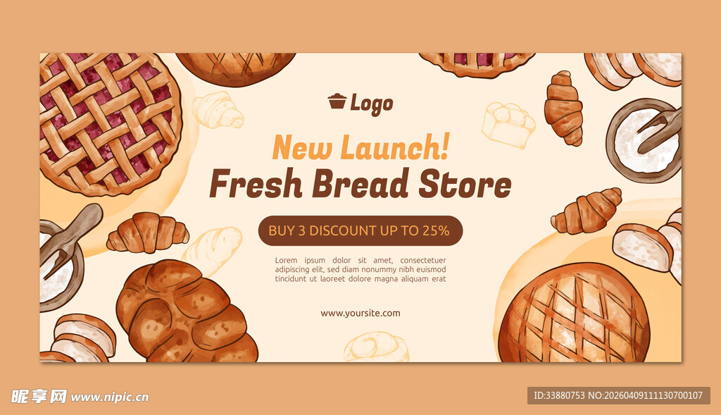 新鲜面包店宣传插画