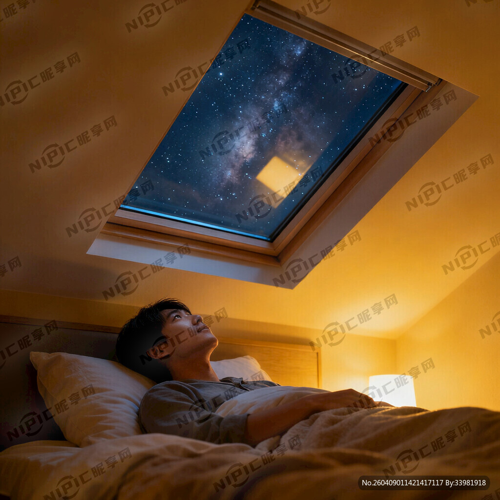 躺在床上透过天窗仰望星空