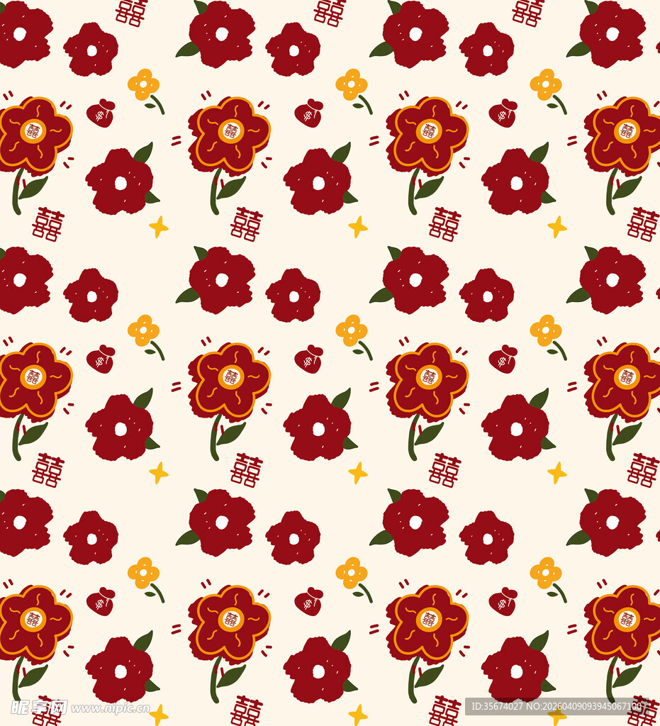 红色花卉图案背景