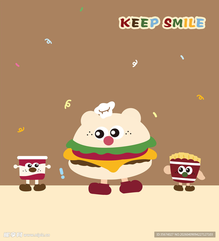 可爱汉堡包与饮料卡通形象