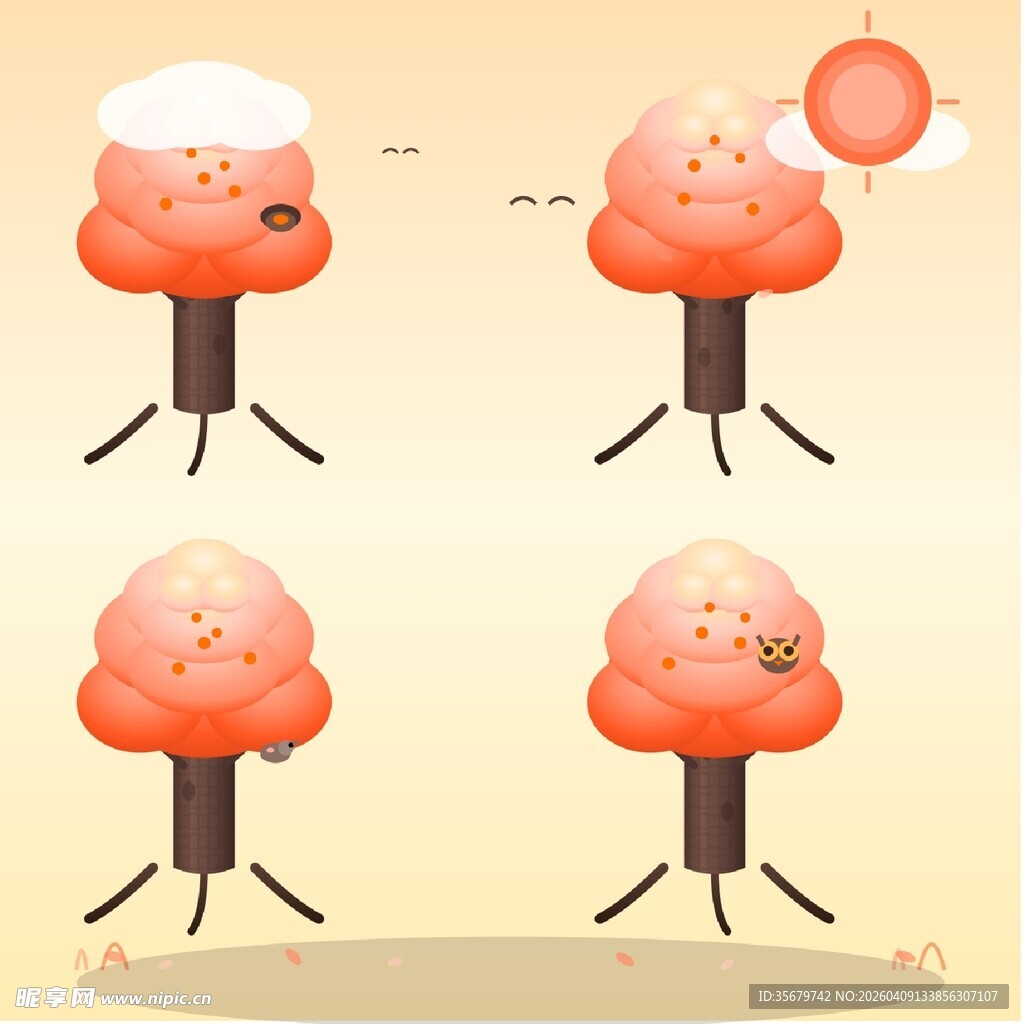 可爱蘑菇的四季表情变化
