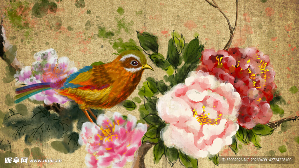 花鸟绘景雅致中式风情