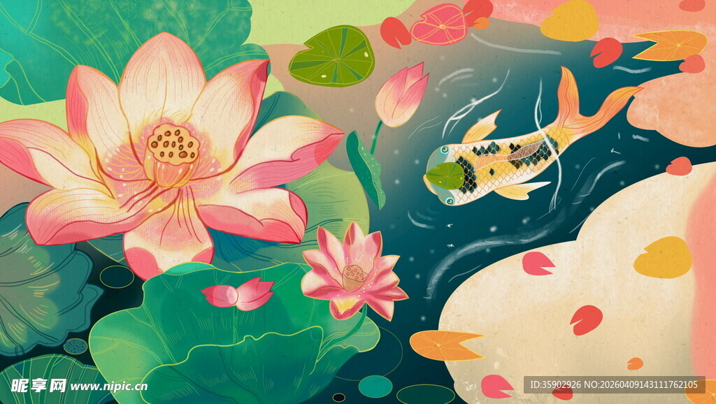 荷塘锦鲤图