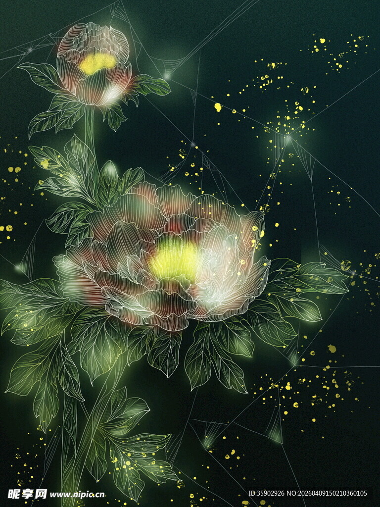梦幻花朵与闪烁萤火