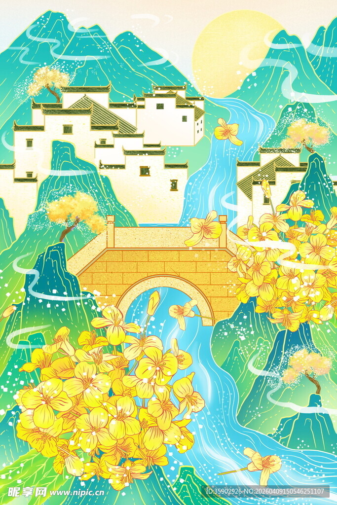 江南山水古村美景图