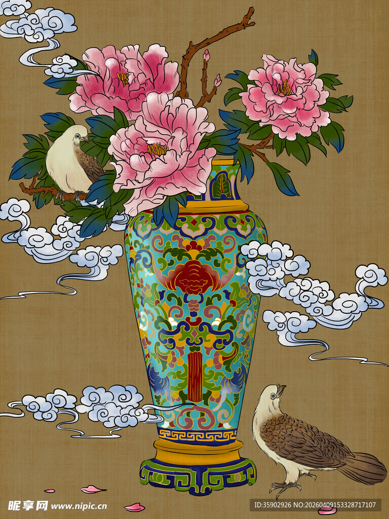 花瓶牡丹图雅致中式风情