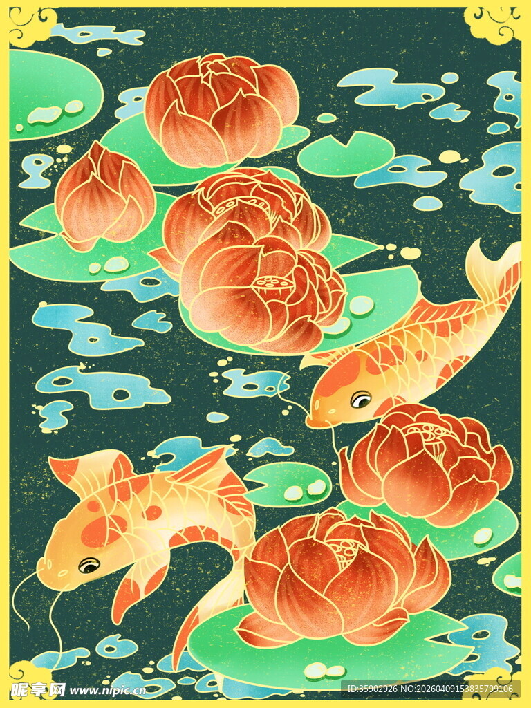锦鲤戏荷图