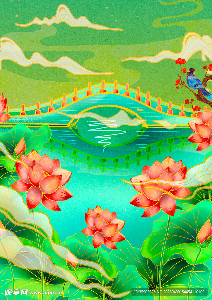 梦幻荷塘山水风景图