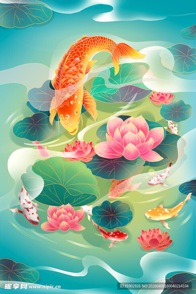 荷塘锦鲤图