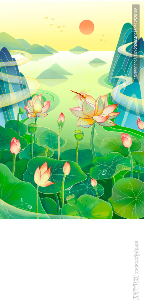 夏日荷塘边的古风景致