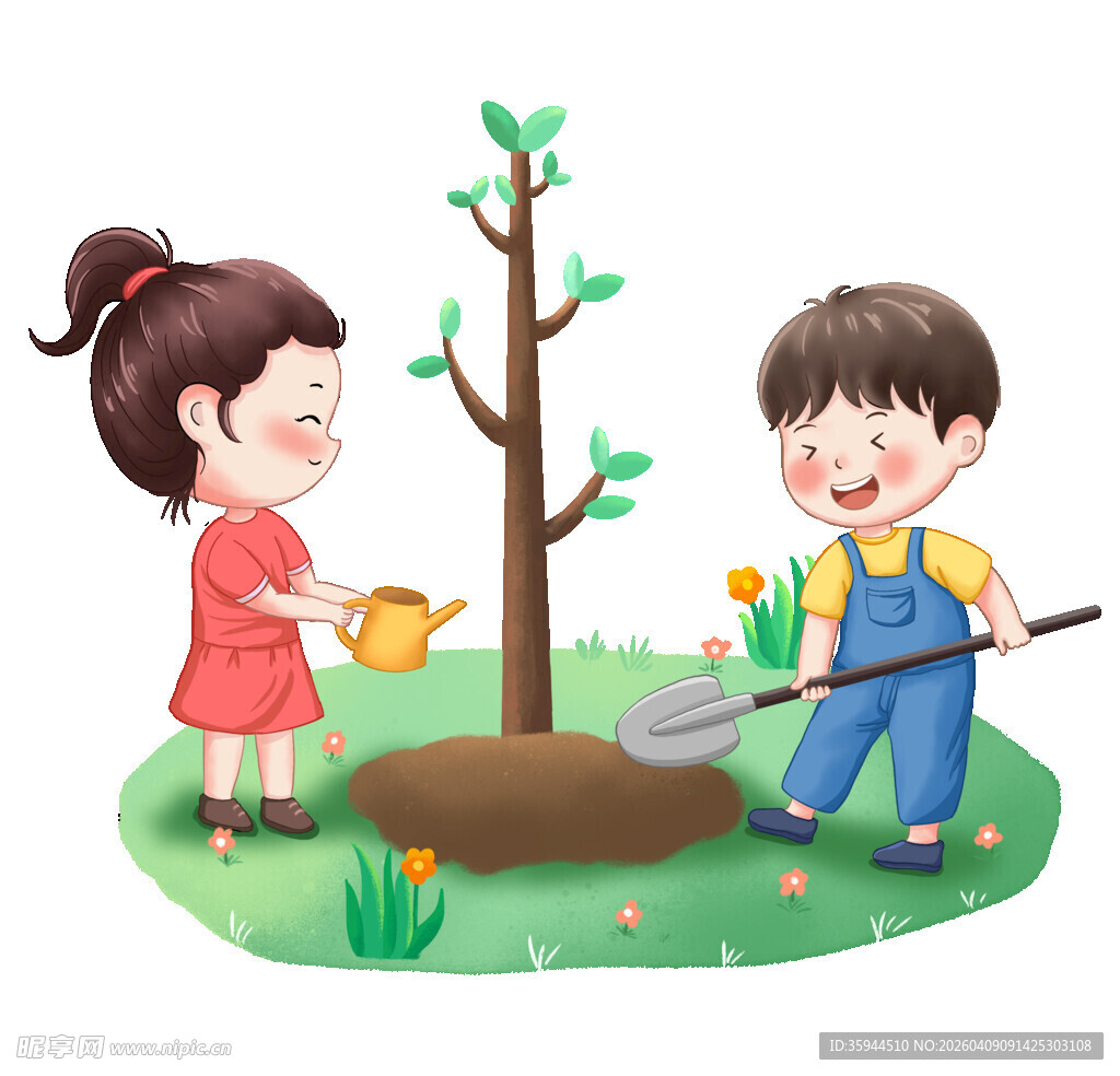 儿童植树场景