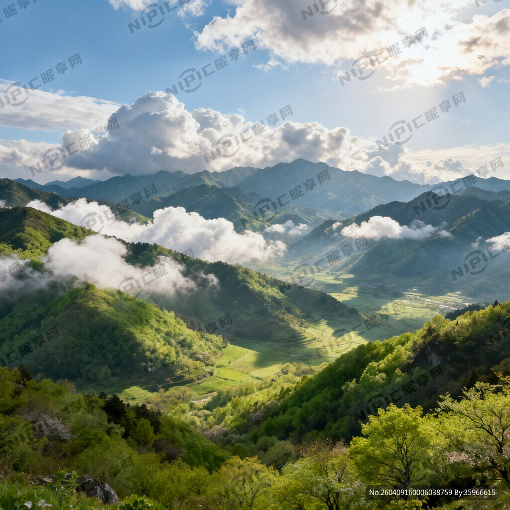 春天千里江山风景图 有白云